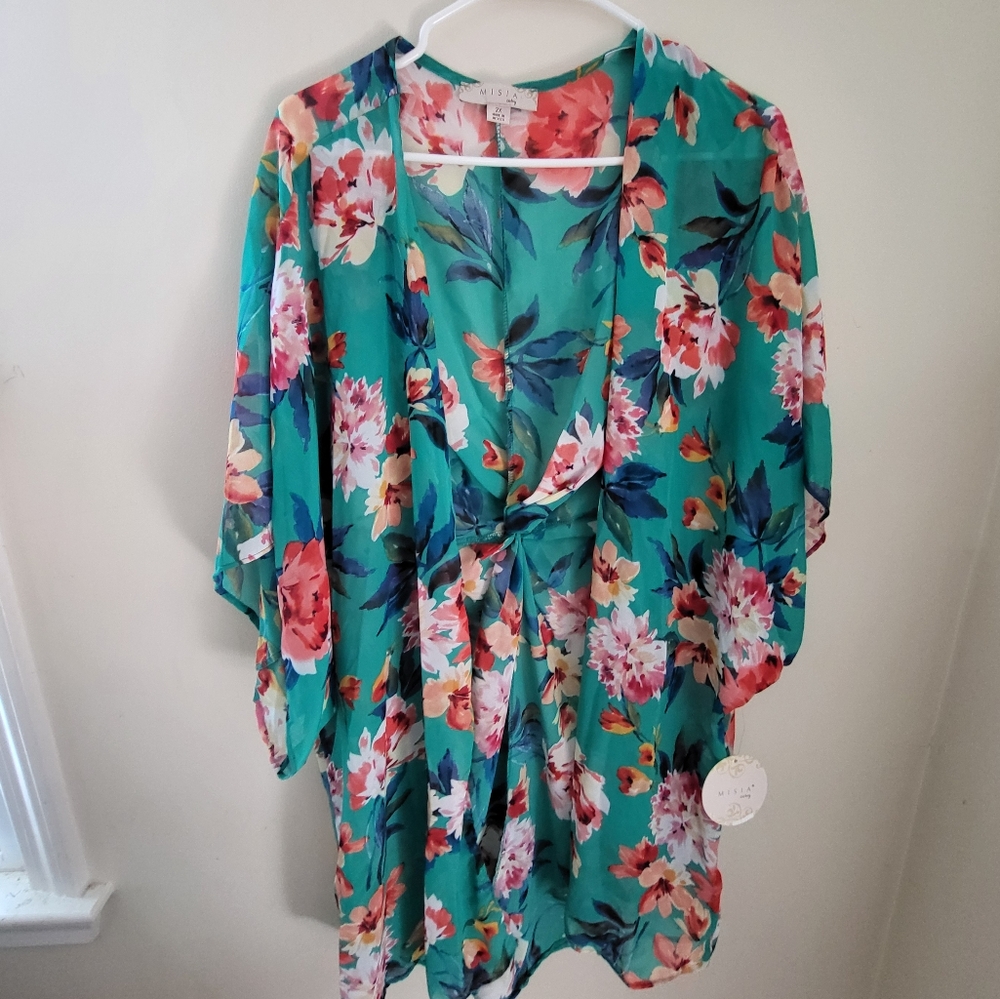 MISIA Curvy NWT Kimono 2X Womens FLoral Open Front